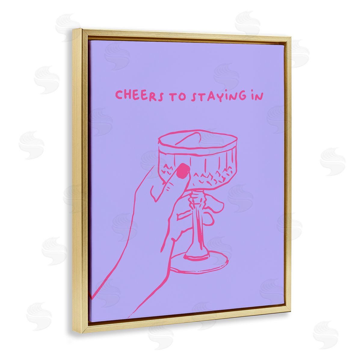 Cheers To Staying In Gold Floating Frame Canvas Wall Art, Home Decor by House of Lulu