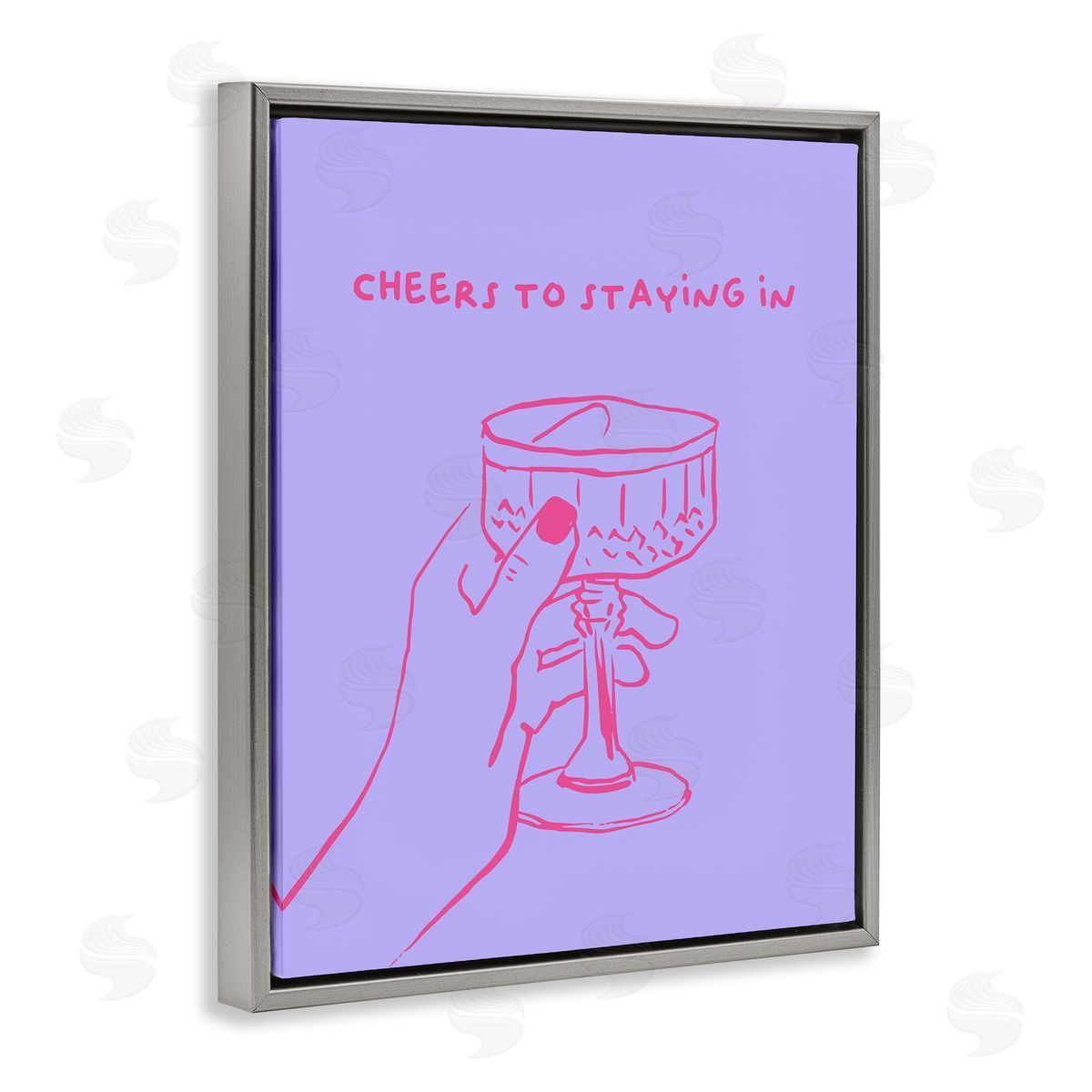 Cheers To Staying In Grey Floating Frame Canvas Wall Art, Home Decor by House of Lulu