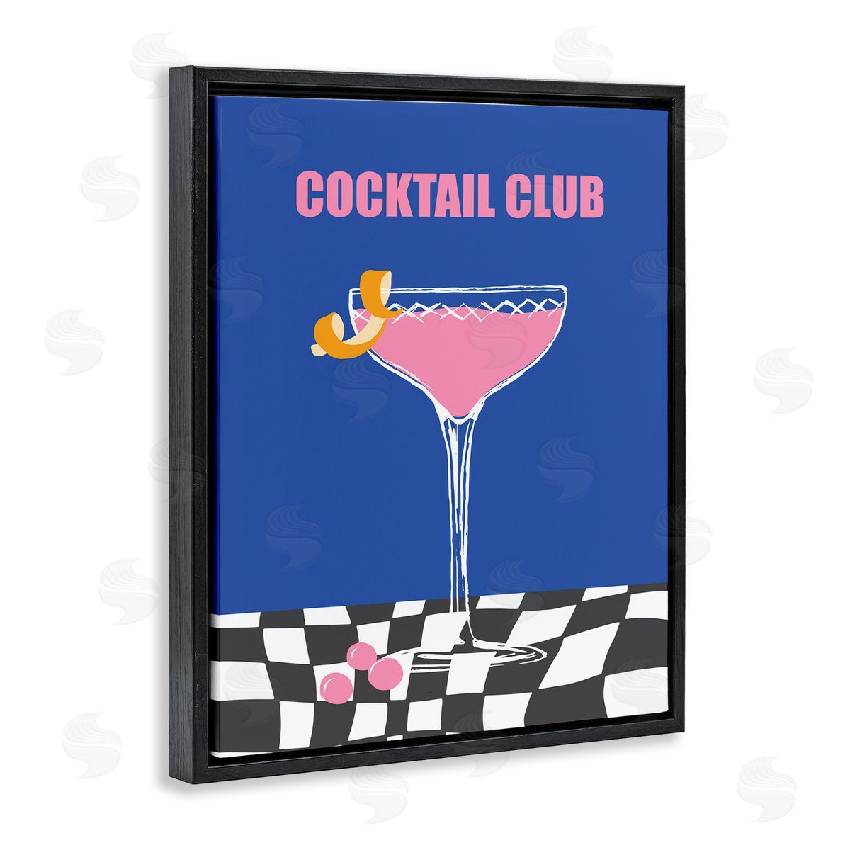 Cocktail Club on Checkered Black Floating Frame Canvas Wall Art, Home Decor by House of Lulu