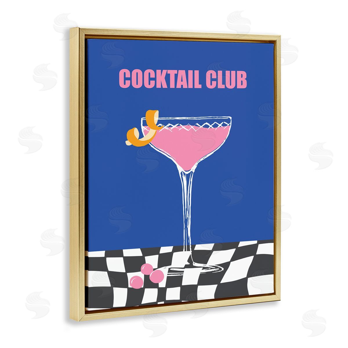 Cocktail Club on Checkered Gold Floating Frame Canvas Wall Art, Home Decor by House of Lulu