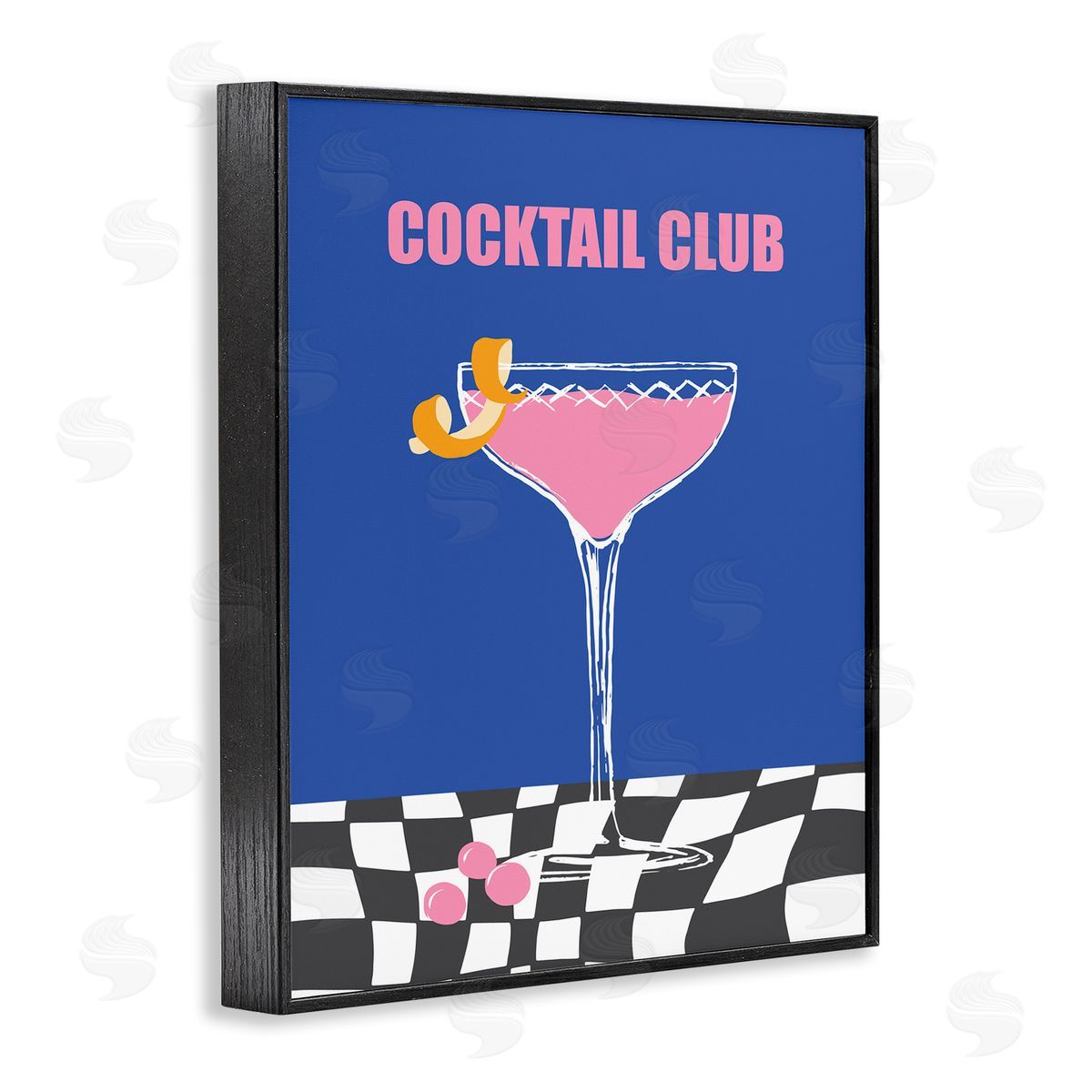 Cocktail Club on Checkered Black Frame Print Wall Art, Home Decor by House of Lulu