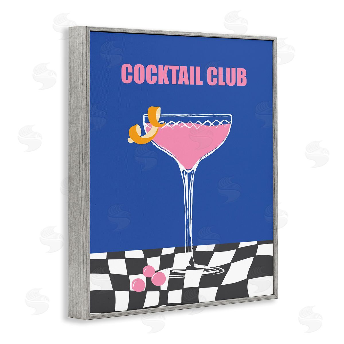 Cocktail Club on Checkered Grey Frame Print Wall Art, Home Decor by House of Lulu