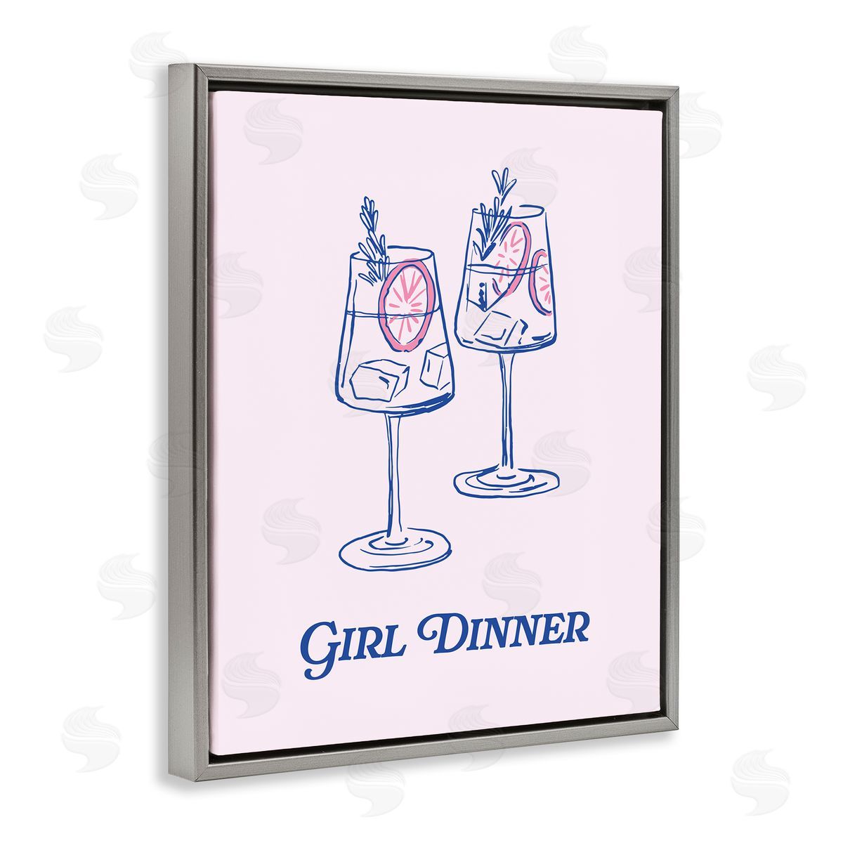 Girl Dinner Cocktails Grey Floating Frame Canvas Wall Art, Home Decor by House of Lulu