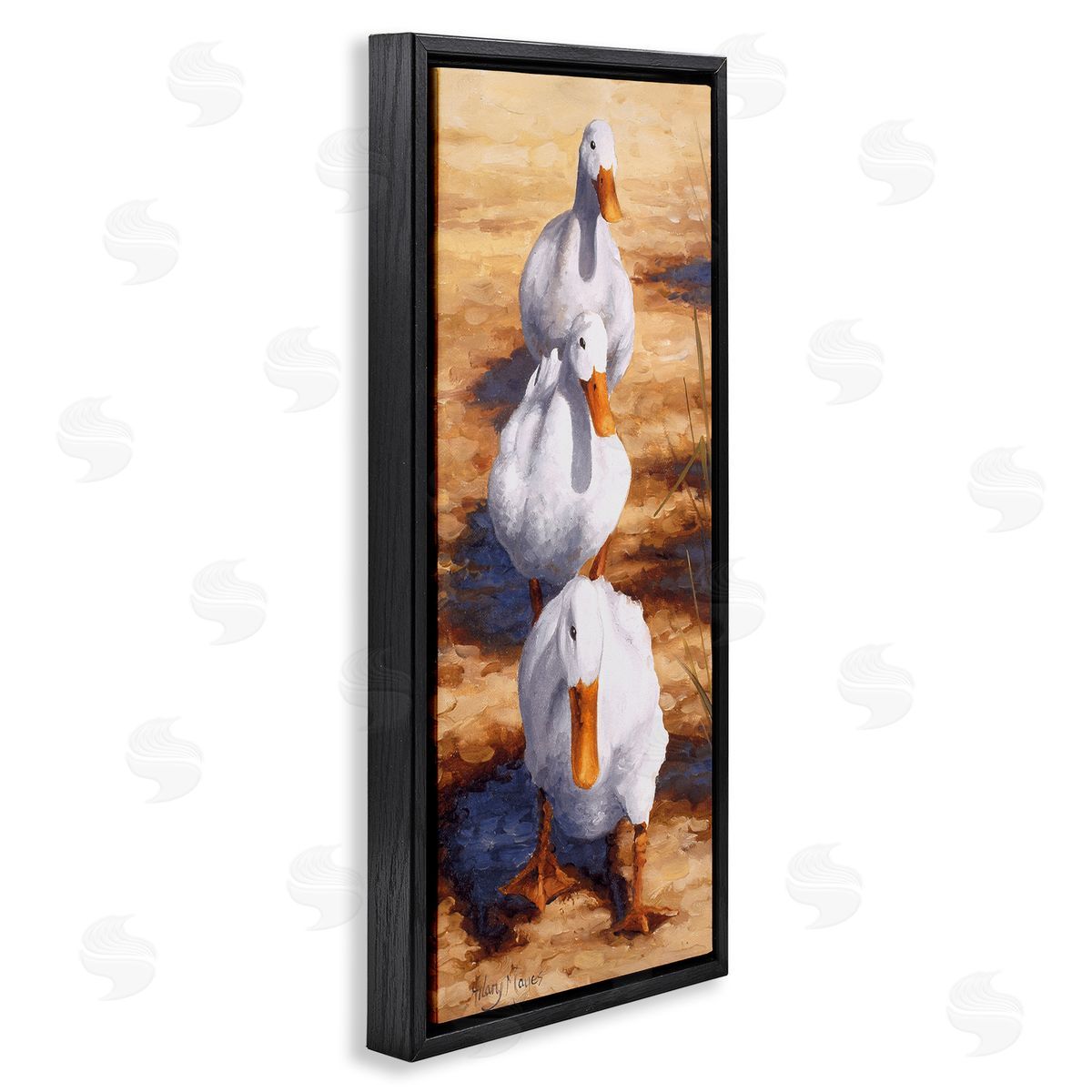 Cluck Queue Duck Trio Black Floating Frame Canvas Wall Art, Home Decor by Hilary Mayes