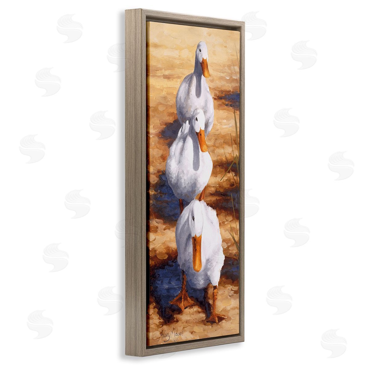 Cluck Queue Duck Trio Brown Floating Frame Canvas Wall Art, Home Decor by Hilary Mayes