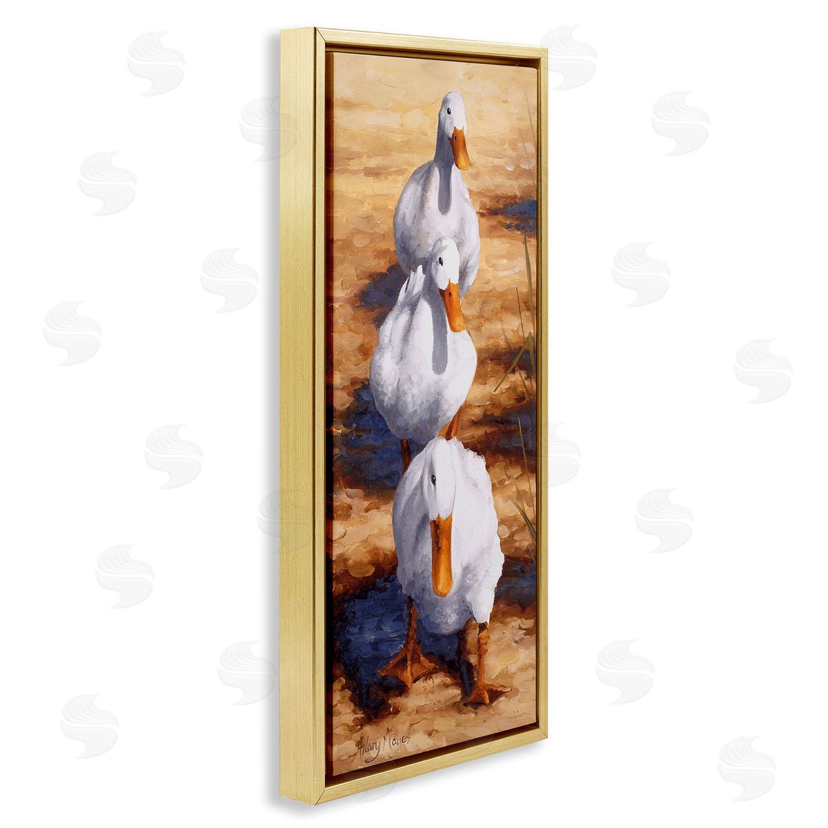 Cluck Queue Duck Trio Gold Floating Frame Canvas Wall Art, Home Decor by Hilary Mayes