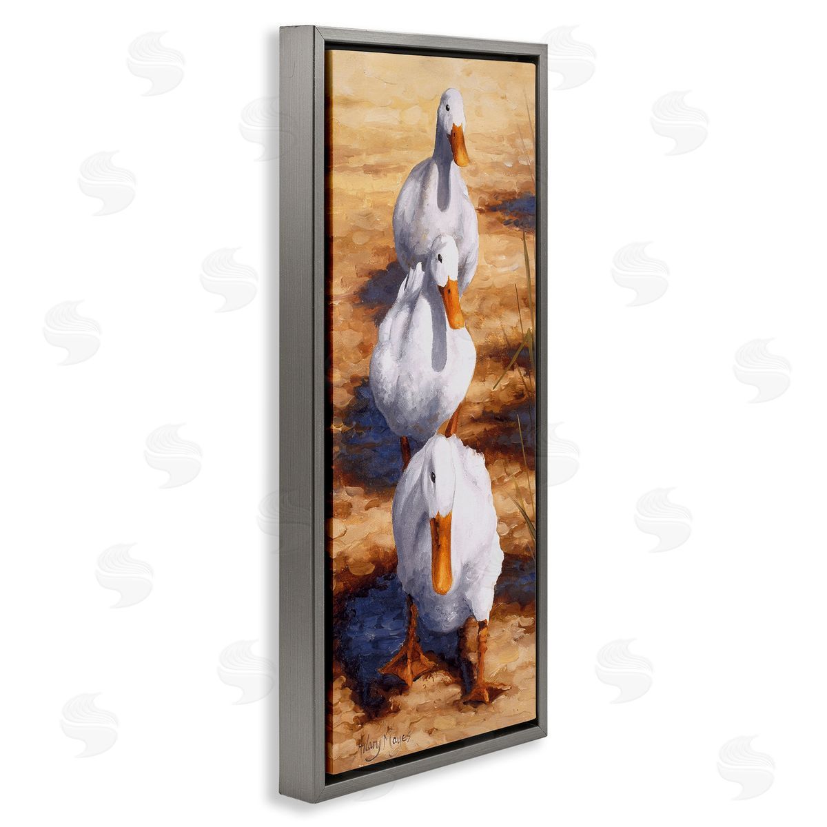 Cluck Queue Duck Trio Grey Floating Frame Canvas Wall Art, Home Decor by Hilary Mayes