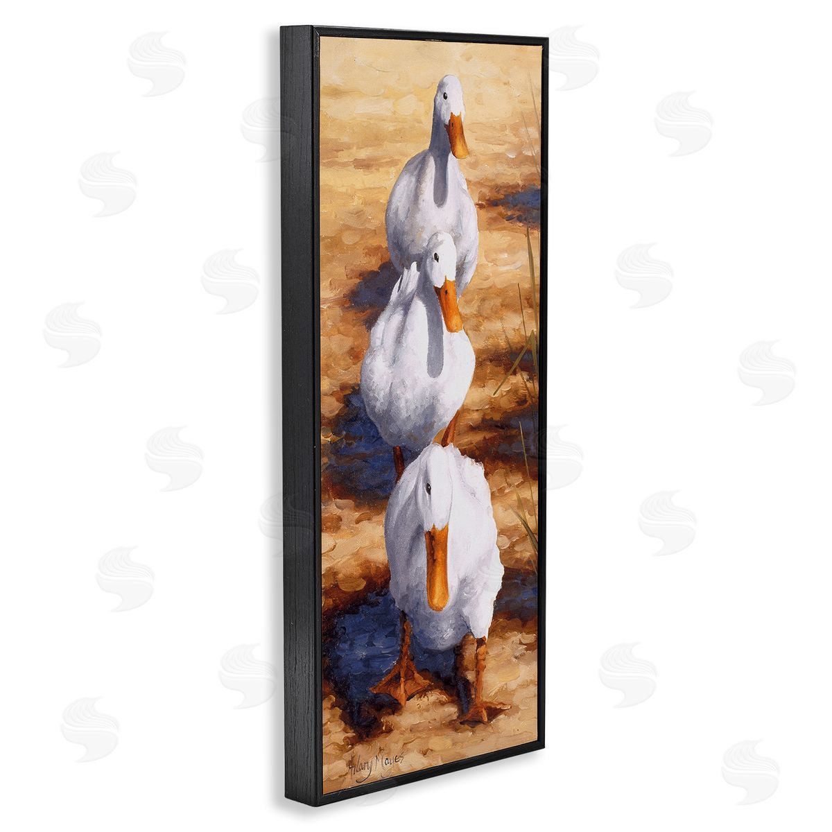 Cluck Queue Duck Trio Black Frame Print Wall Art, Home Decor by Hilary Mayes