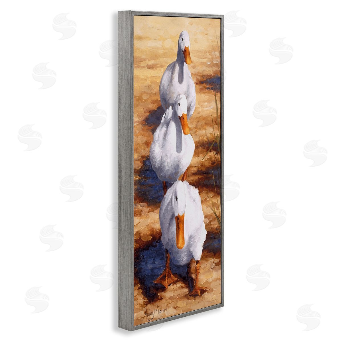 Cluck Queue Duck Trio Grey Frame Print Wall Art, Home Decor by Hilary Mayes