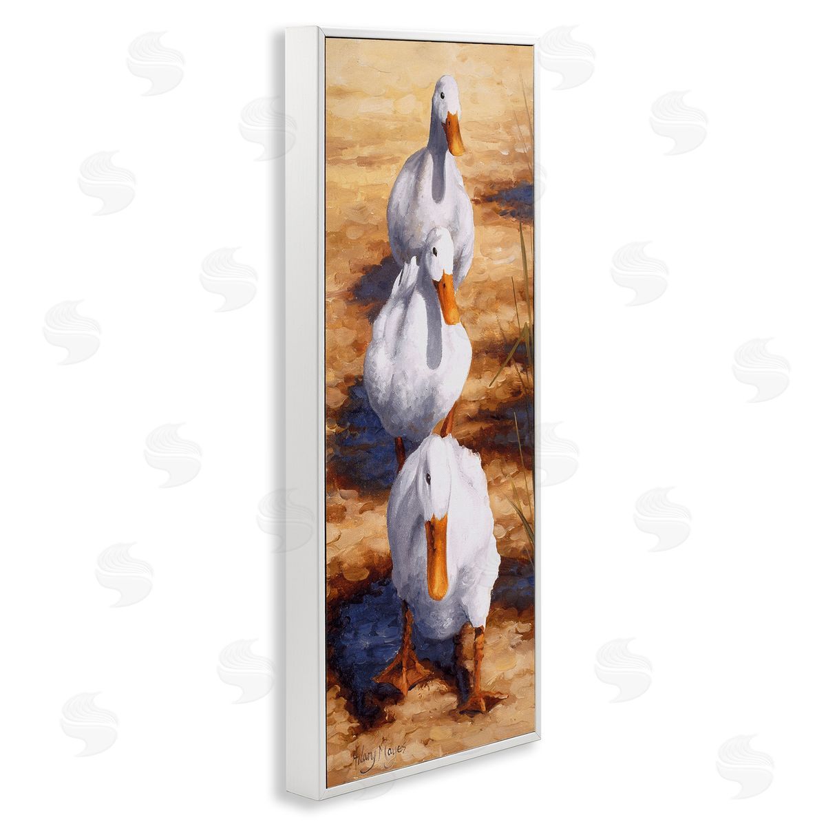 Cluck Queue Duck Trio White Frame Print Wall Art, Home Decor by Hilary Mayes