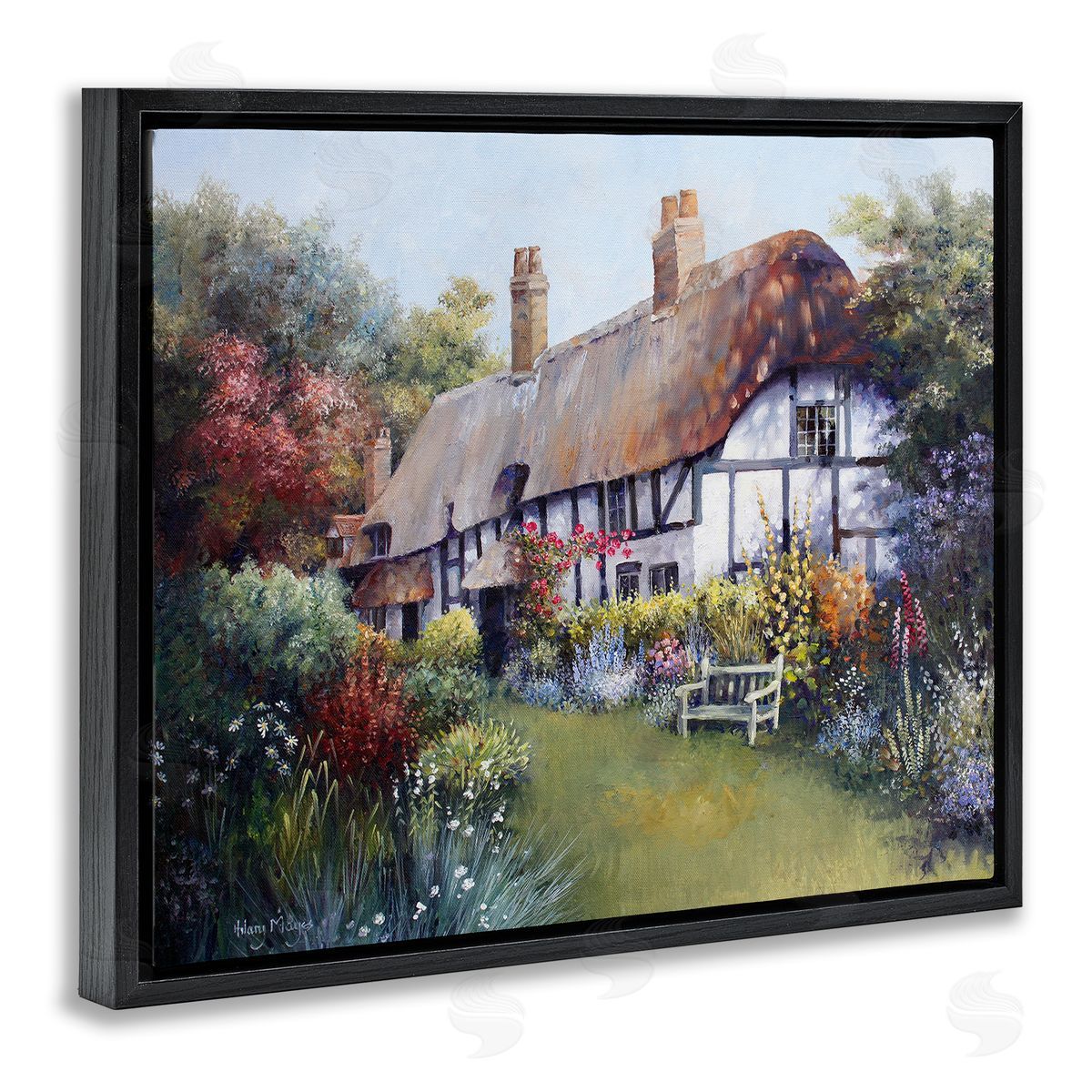 Budding Cottage Garden Black Floating Frame Canvas Wall Art, Home Decor by Hilary Mayes