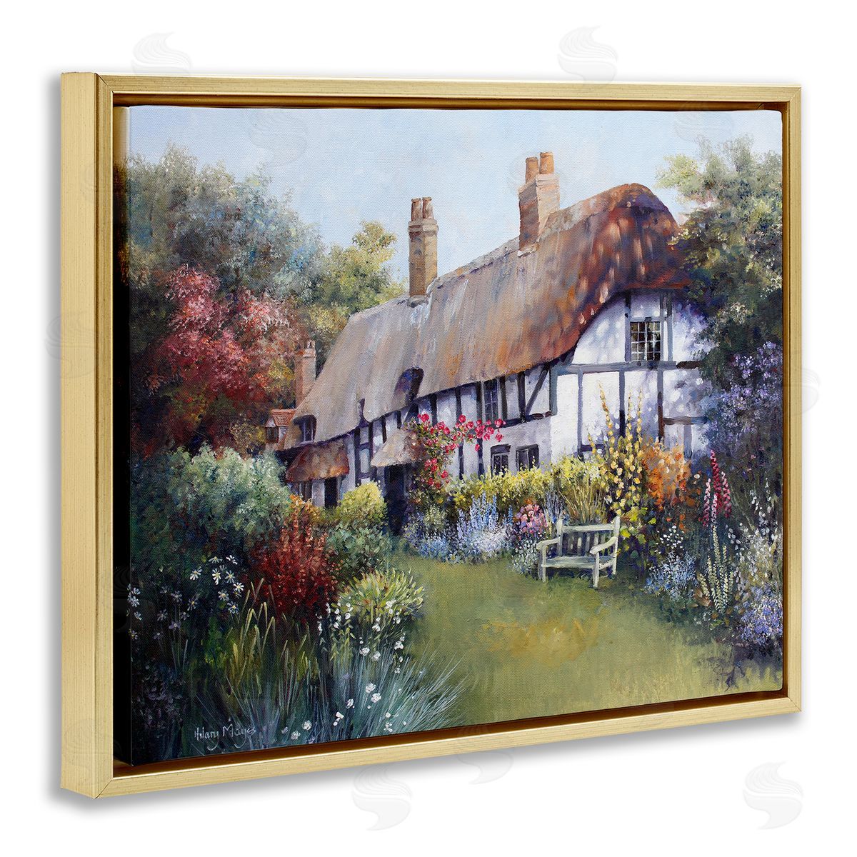 Budding Cottage Garden Gold Floating Frame Canvas Wall Art, Home Decor by Hilary Mayes