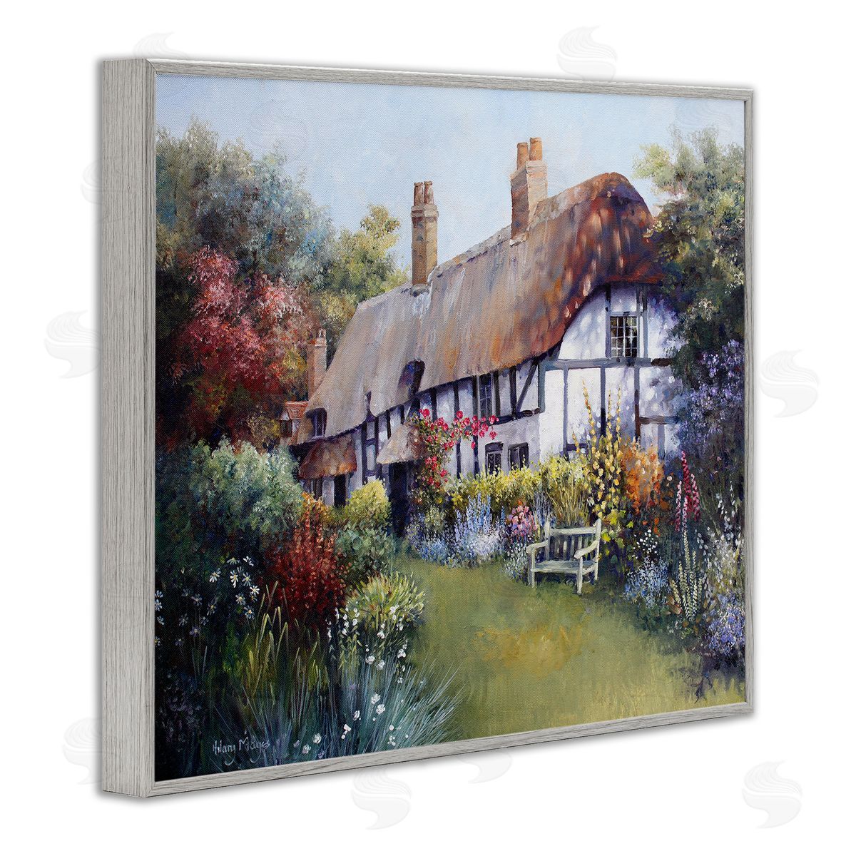 Budding Cottage Garden Grey Frame Print Wall Art, Home Decor by Hilary Mayes