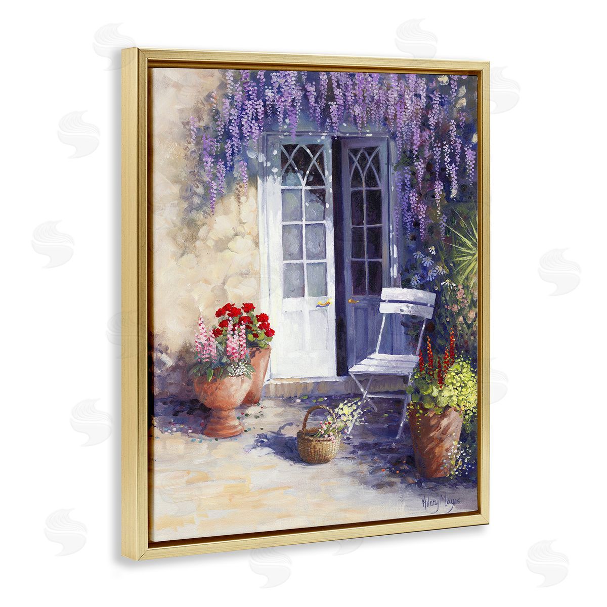 Blooming Lavender Doorway Gold Floating Frame Canvas Wall Art, Home Decor by Hilary Mayes