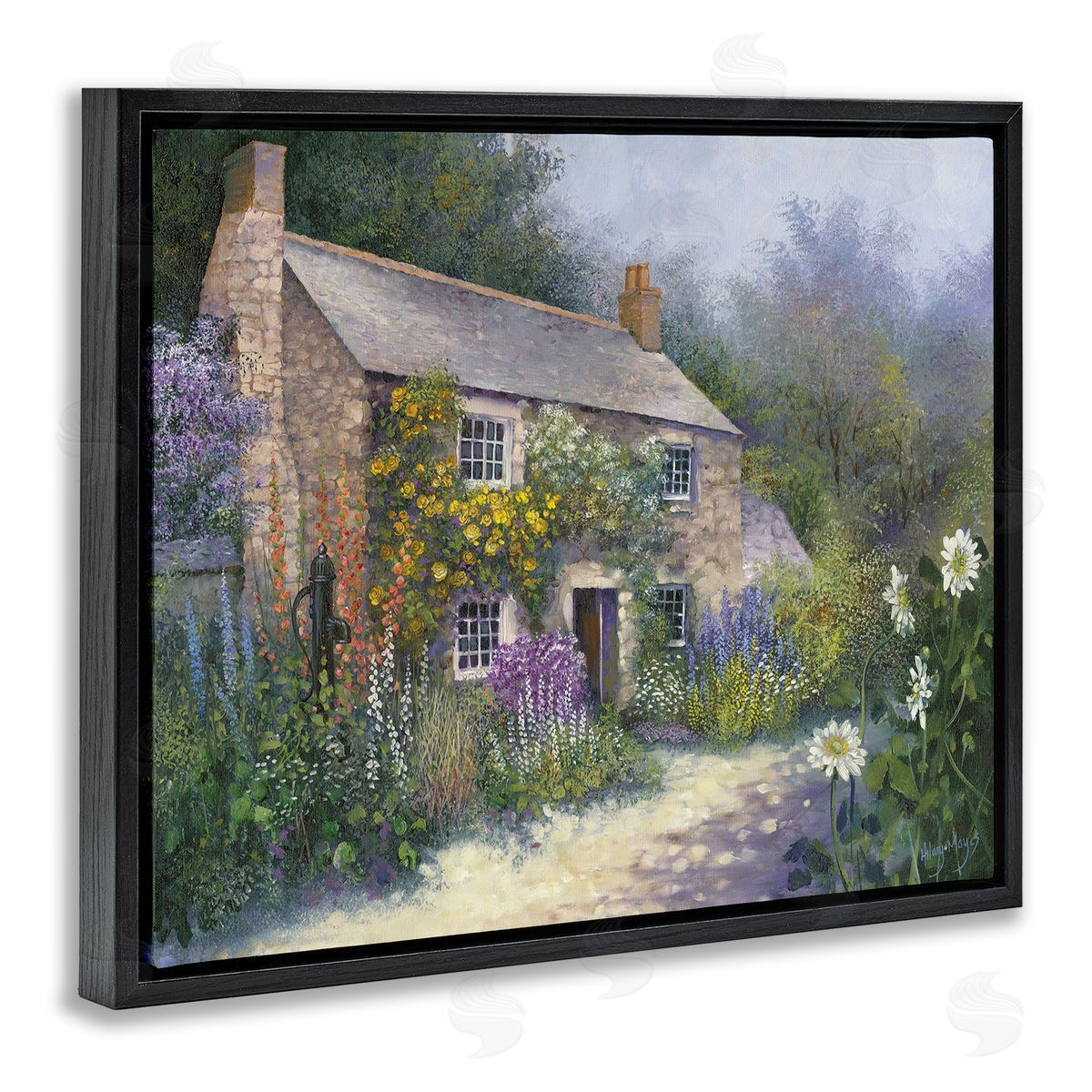 Gardener's Cottage View Black Floating Frame Canvas Wall Art, Home Decor by Hilary Mayes