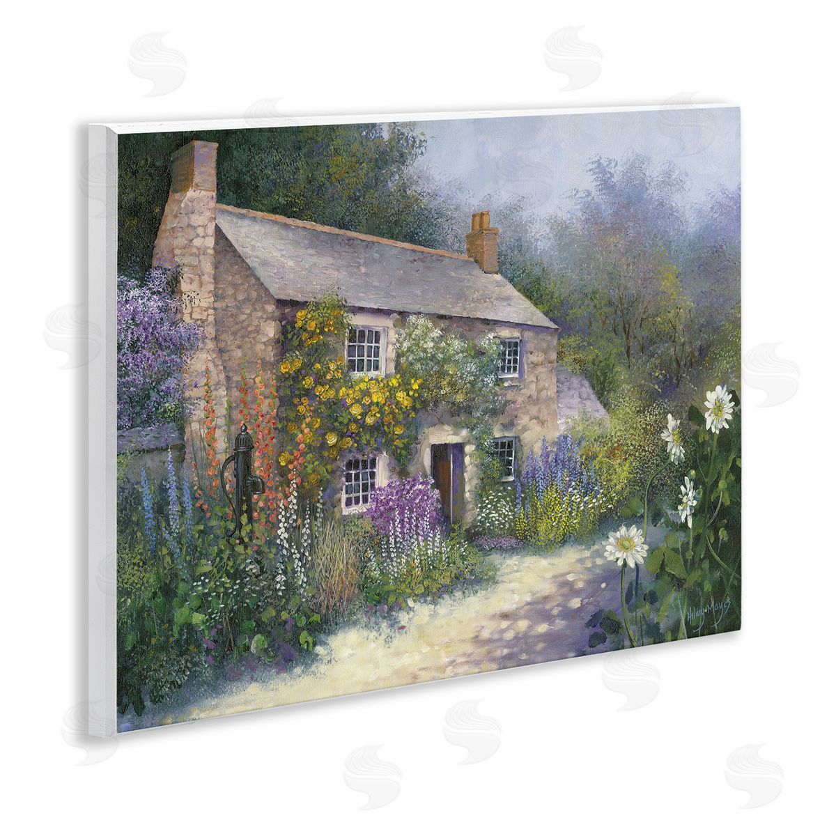 Gardener's Cottage View Wood Plaque Wall Art, Home Decor by Hilary Mayes