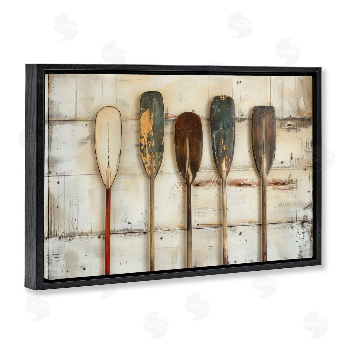 Rustic Oar Lineup Black Floating Frame Canvas Wall Art, Home Decor by Arlington Prints