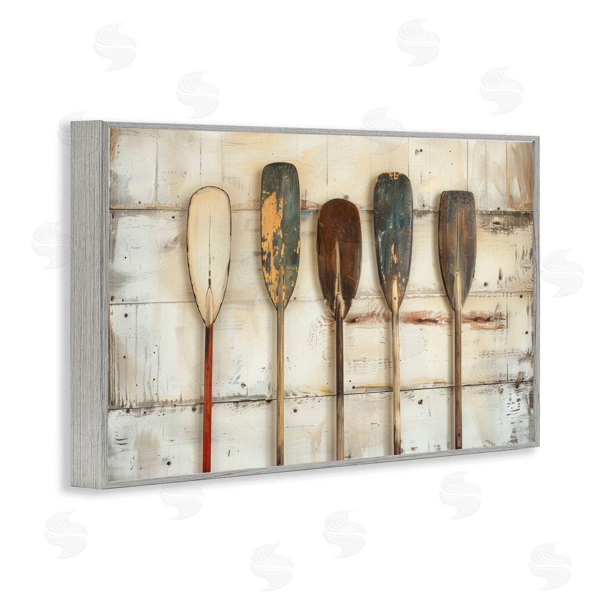 Rustic Oar Lineup Grey Frame Print Wall Art, Home Decor by Arlington Prints