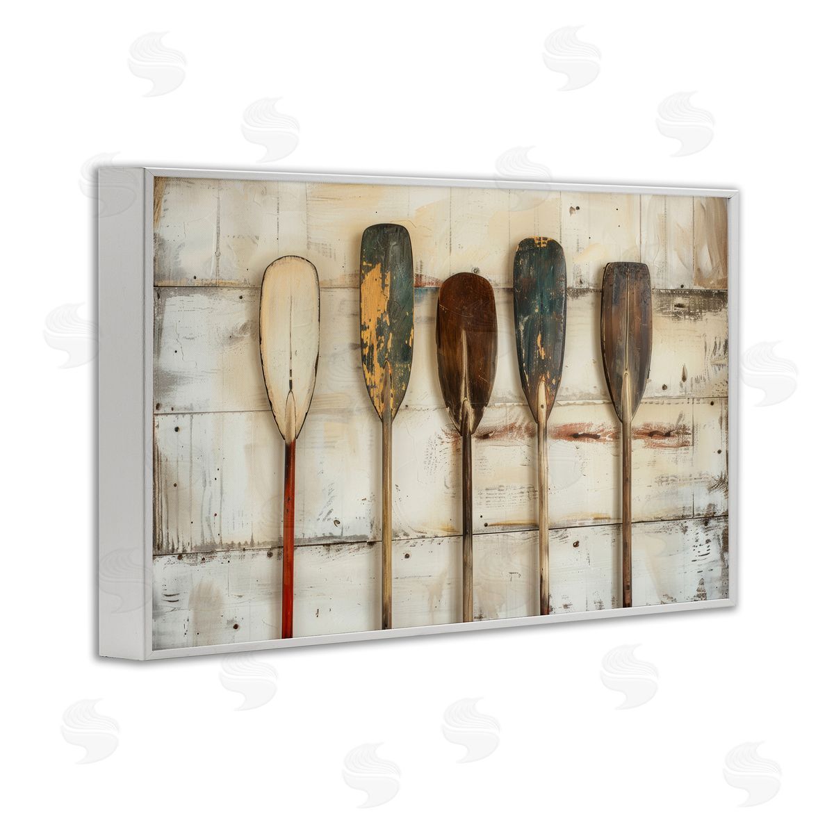 Rustic Oar Lineup White Frame Print Wall Art, Home Decor by Arlington Prints
