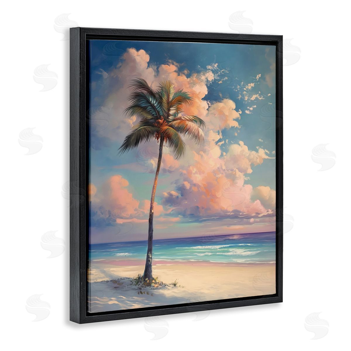 Bright Hued Beach Palm Black Floating Frame Canvas Wall Art, Home Decor by Arlington Prints
