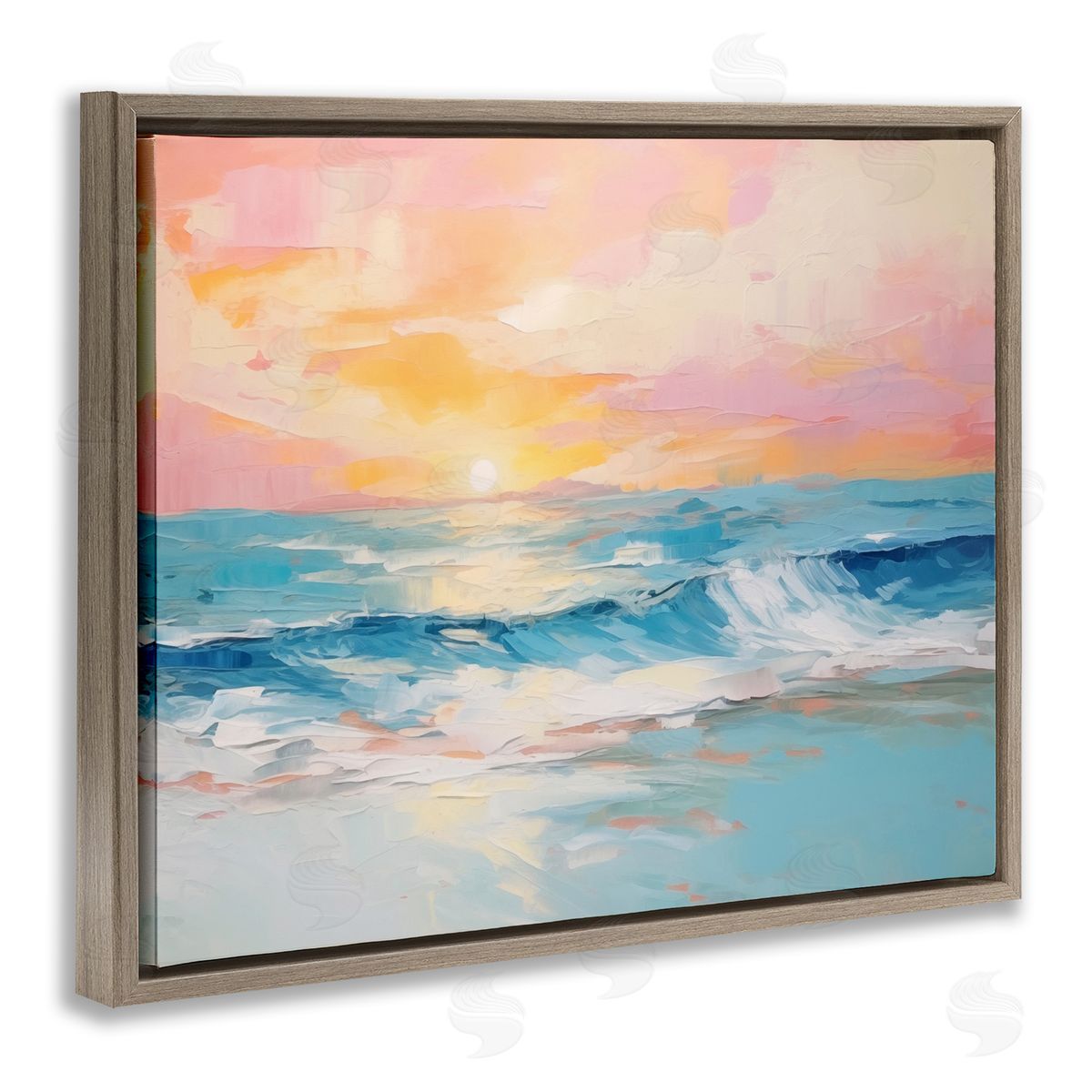 Beach Waves Bright Sunset Brown Floating Frame Canvas Wall Art, Home Decor by Arlington Prints
