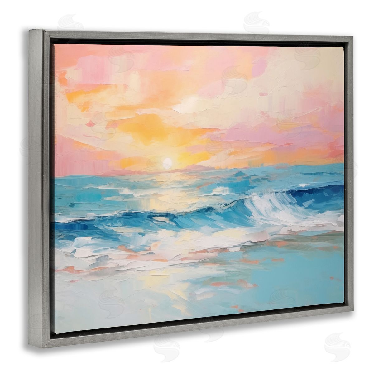Beach Waves Bright Sunset Grey Floating Frame Canvas Wall Art, Home Decor by Arlington Prints