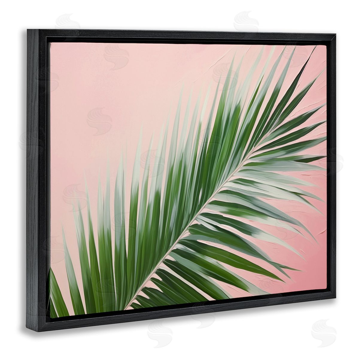 Wispy Palm Leaf on Pink Black Floating Frame Canvas Wall Art, Home Decor by Arlington Prints