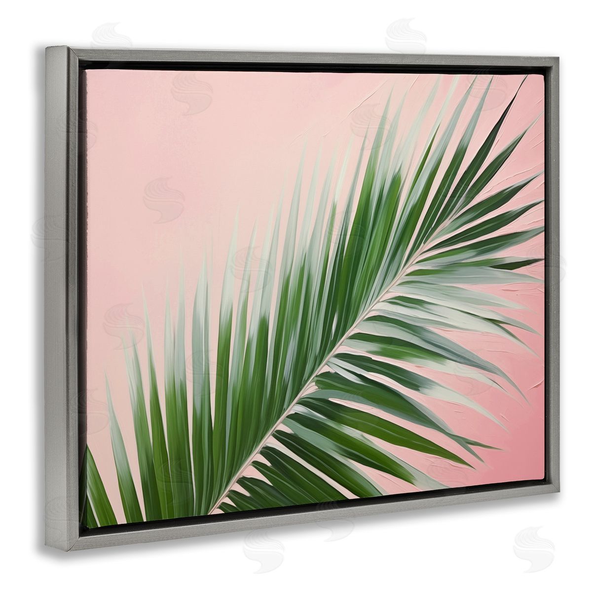 Wispy Palm Leaf on Pink Grey Floating Frame Canvas Wall Art, Home Decor by Arlington Prints