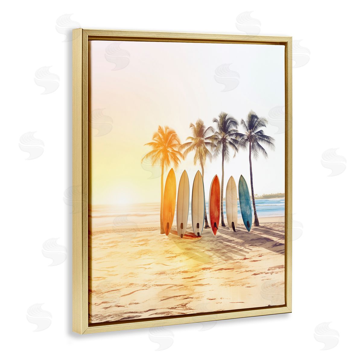 Brightly Hued Surfboards Gold Floating Frame Canvas Wall Art, Home Decor by Arlington Prints