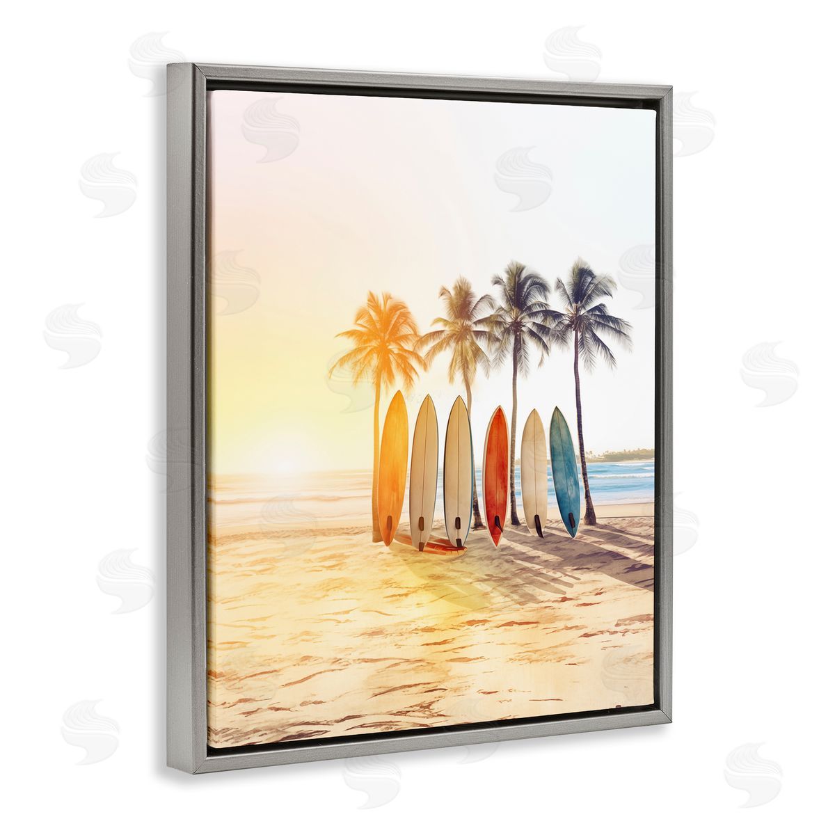 Brightly Hued Surfboards Grey Floating Frame Canvas Wall Art, Home Decor by Arlington Prints