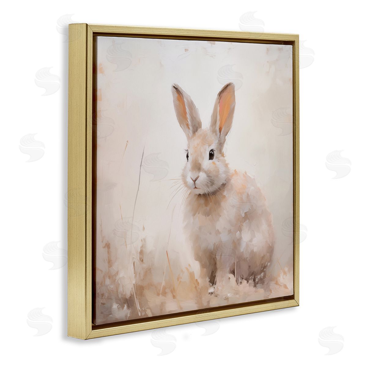Neutral Gazing Bunny Gold Floating Frame Canvas Wall Art, Home Decor by Arlington Prints