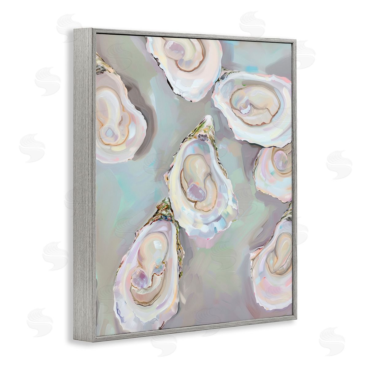 Pastel Oysters Still Life Grey Frame Print Wall Art, Home Decor by Arlington Prints