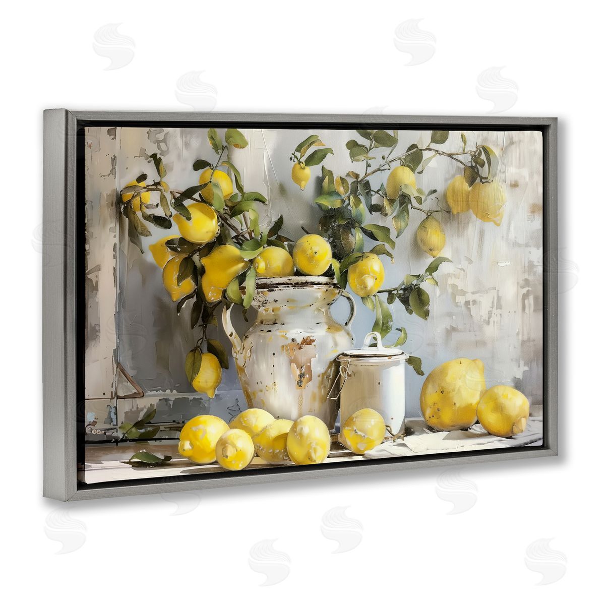 Lemons & Canisters Still Life Grey Floating Frame Canvas Wall Art, Home Decor by Arlington Prints