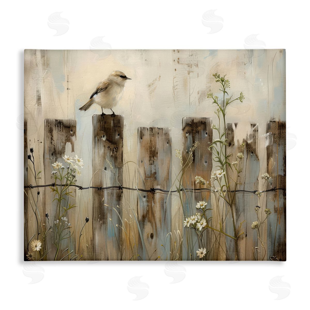 Fence Perched Country Bird Canvas Wall Art, Home Decor by Arlington Prints