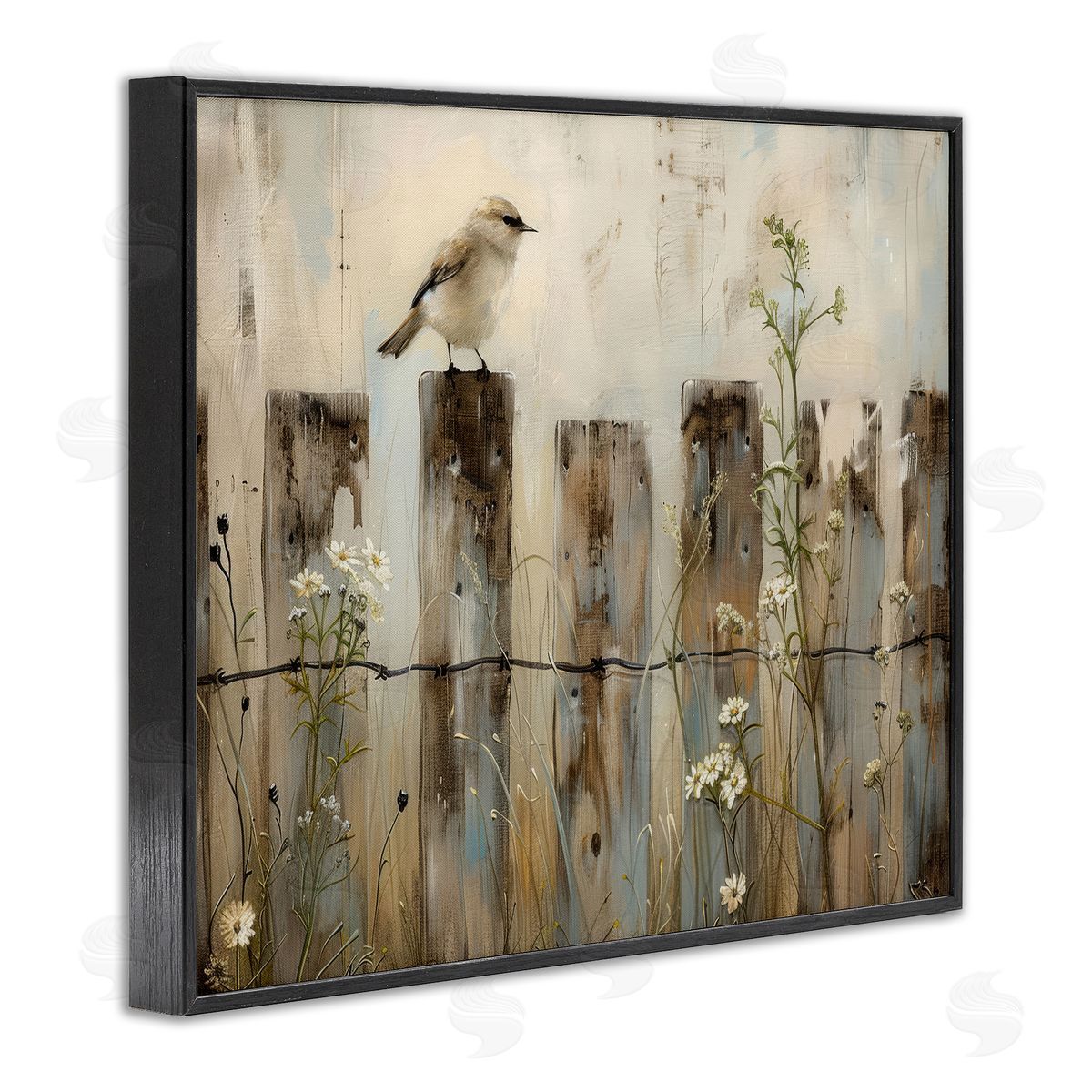 Fence Perched Country Bird Black Frame Print Wall Art, Home Decor by Arlington Prints