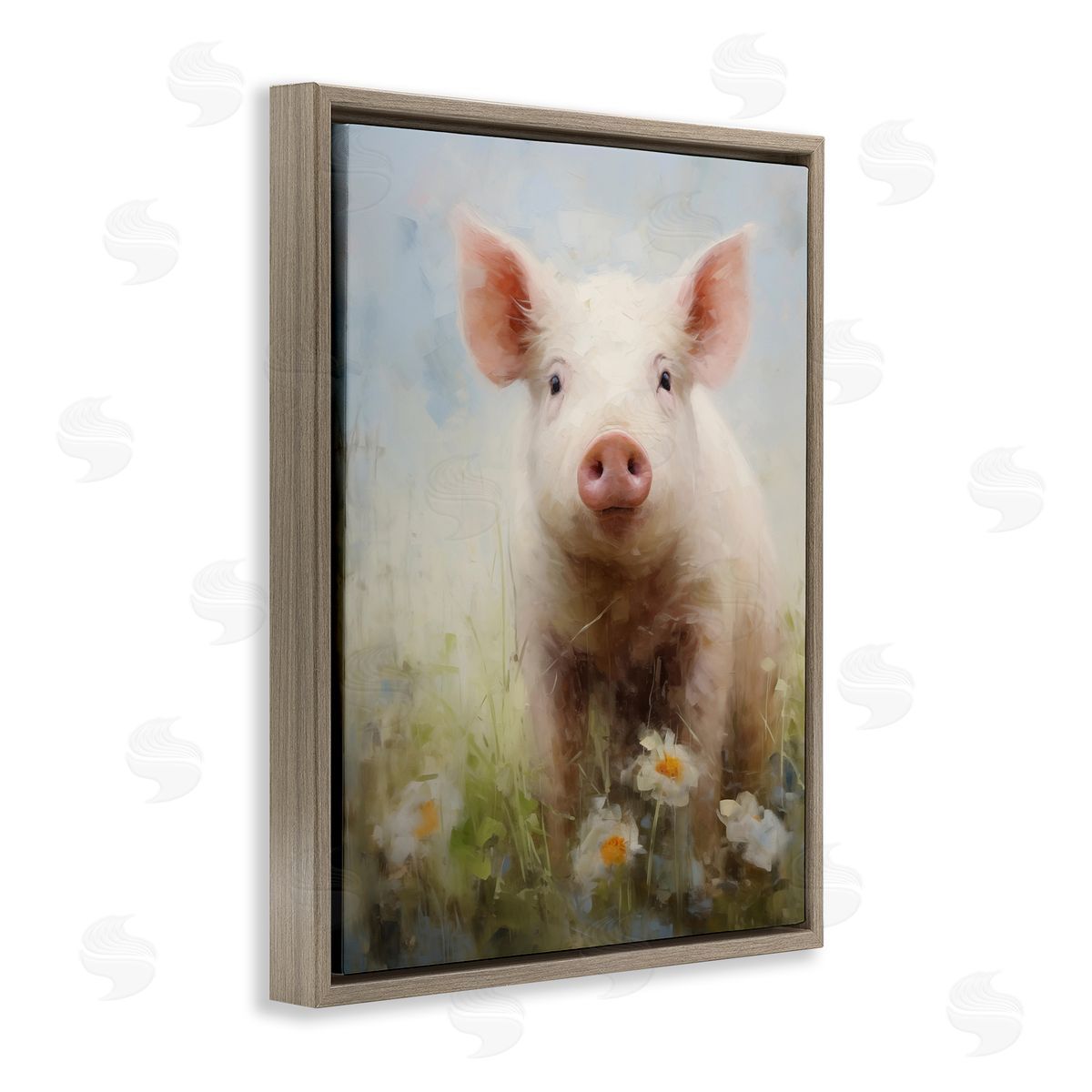 Spring Garden Piggy Brown Floating Frame Canvas Wall Art, Home Decor by Arlington Prints