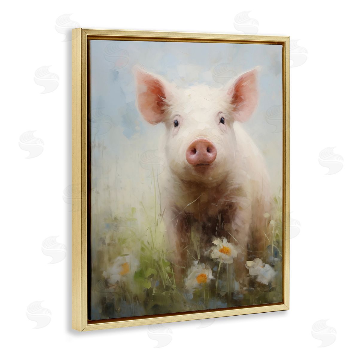 Spring Garden Piggy Gold Floating Frame Canvas Wall Art, Home Decor by Arlington Prints