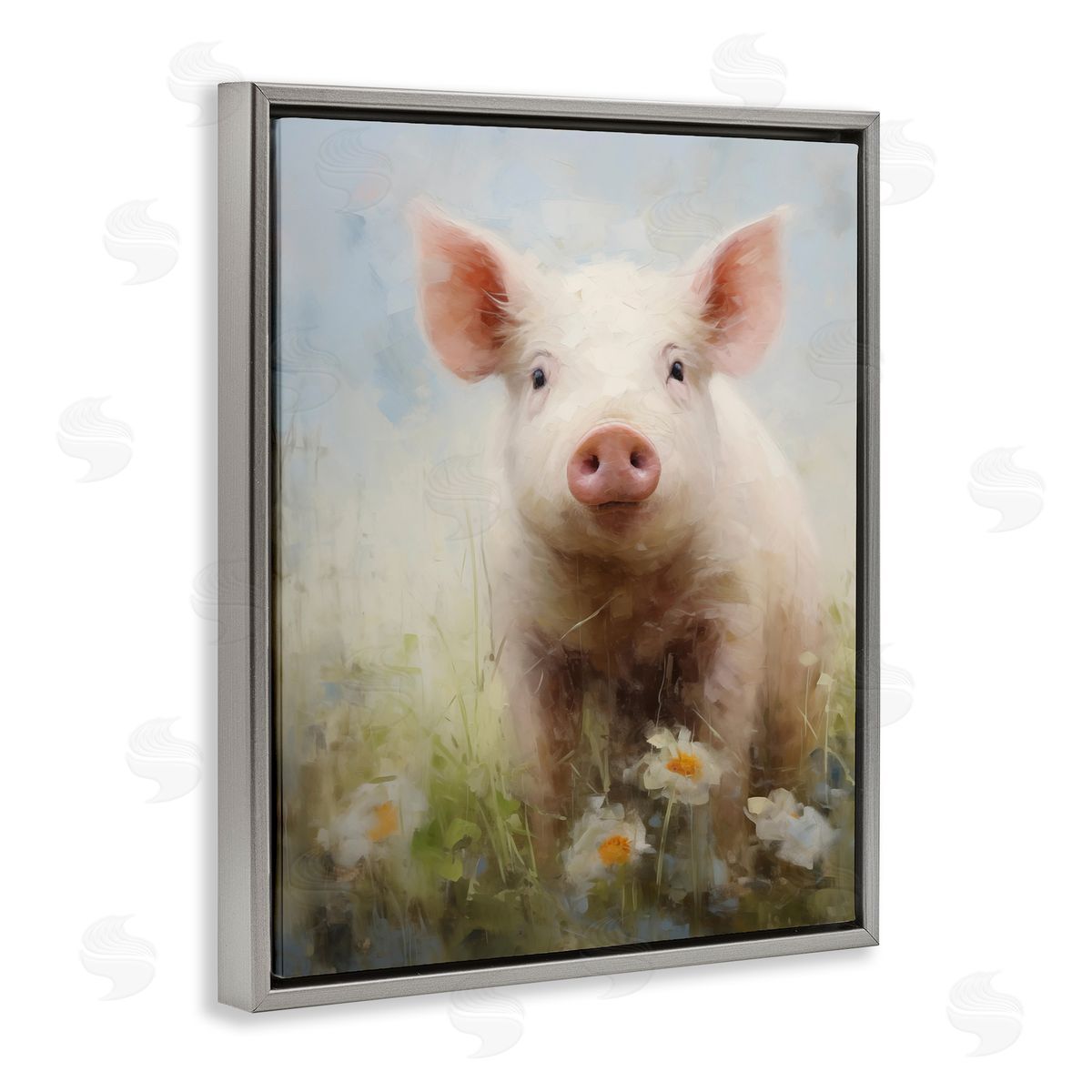 Spring Garden Piggy Grey Floating Frame Canvas Wall Art, Home Decor by Arlington Prints