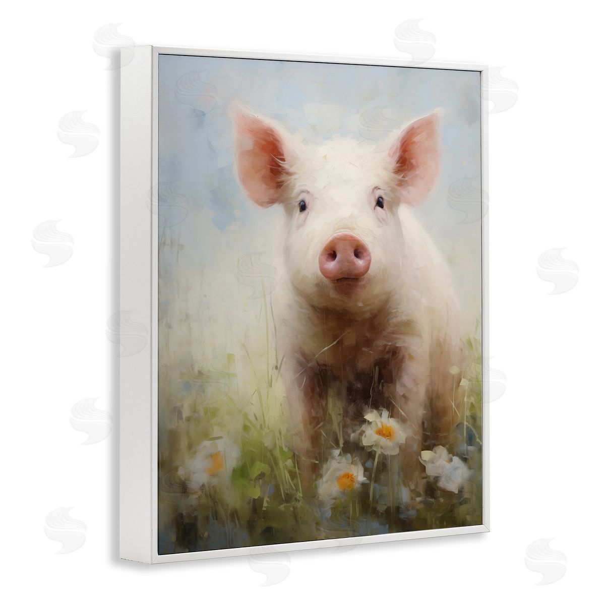 Spring Garden Piggy White Frame Print Wall Art, Home Decor by Arlington Prints