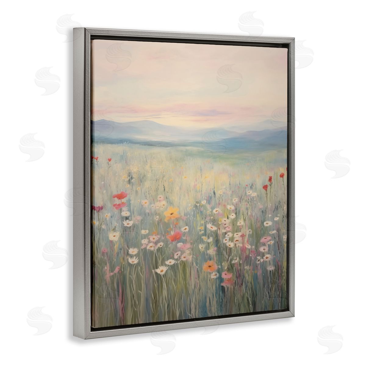 Pastel Spring Floral Meadow Grey Floating Frame Canvas Wall Art, Home Decor by Arlington Prints