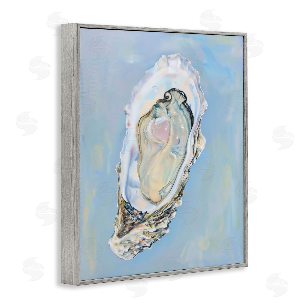 Detailed Oyster on Blue Grey Frame Print Wall Art, Home Decor by Arlington Prints