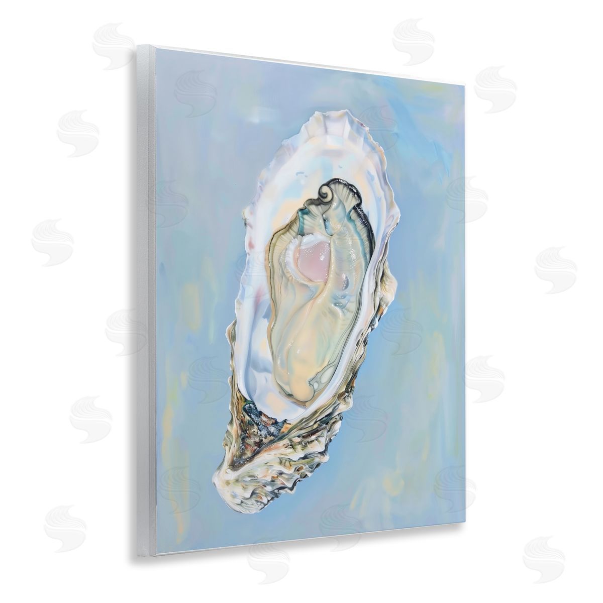 Detailed Oyster on Blue Wood Plaque Wall Art, Home Decor by Arlington Prints