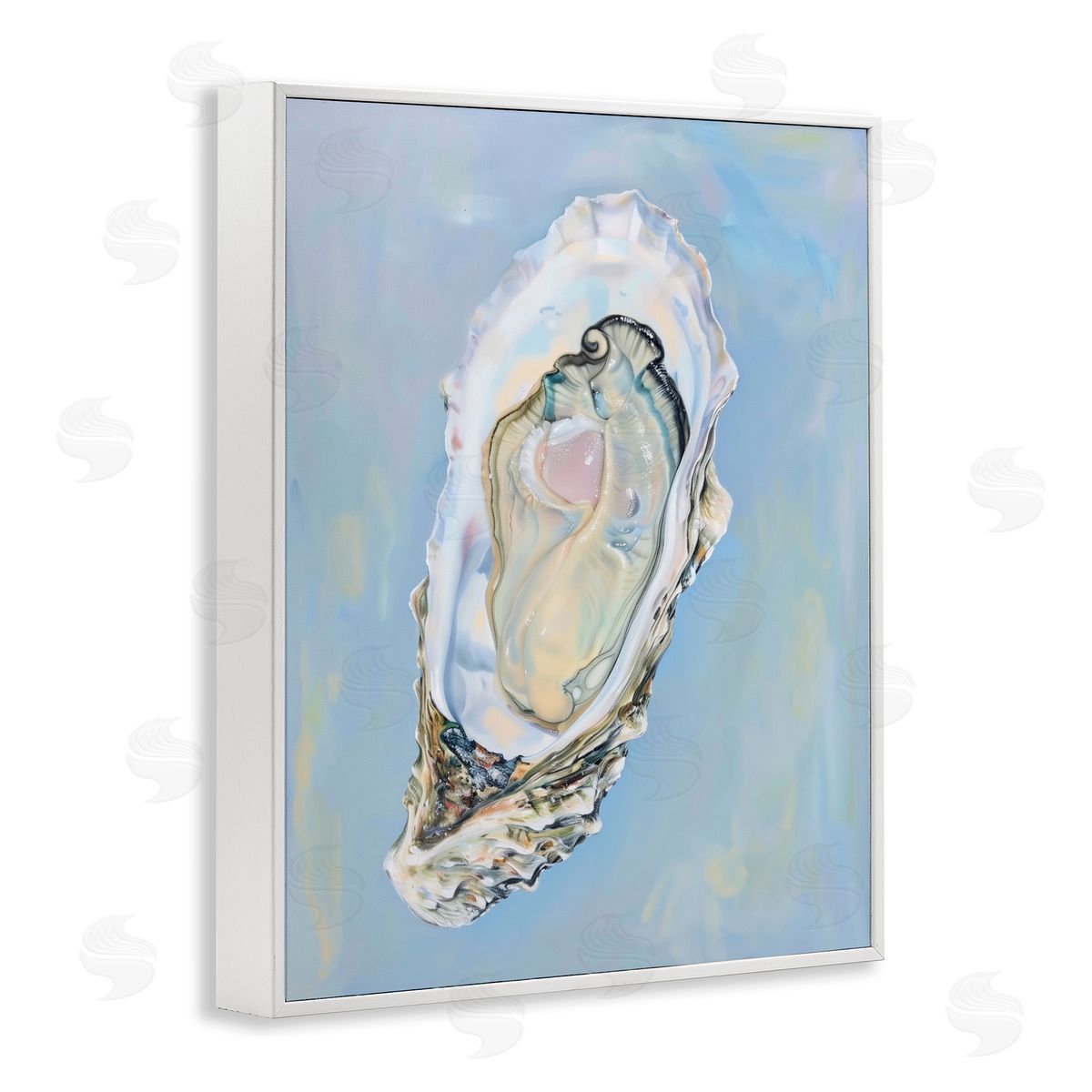 Detailed Oyster on Blue White Frame Print Wall Art, Home Decor by Arlington Prints