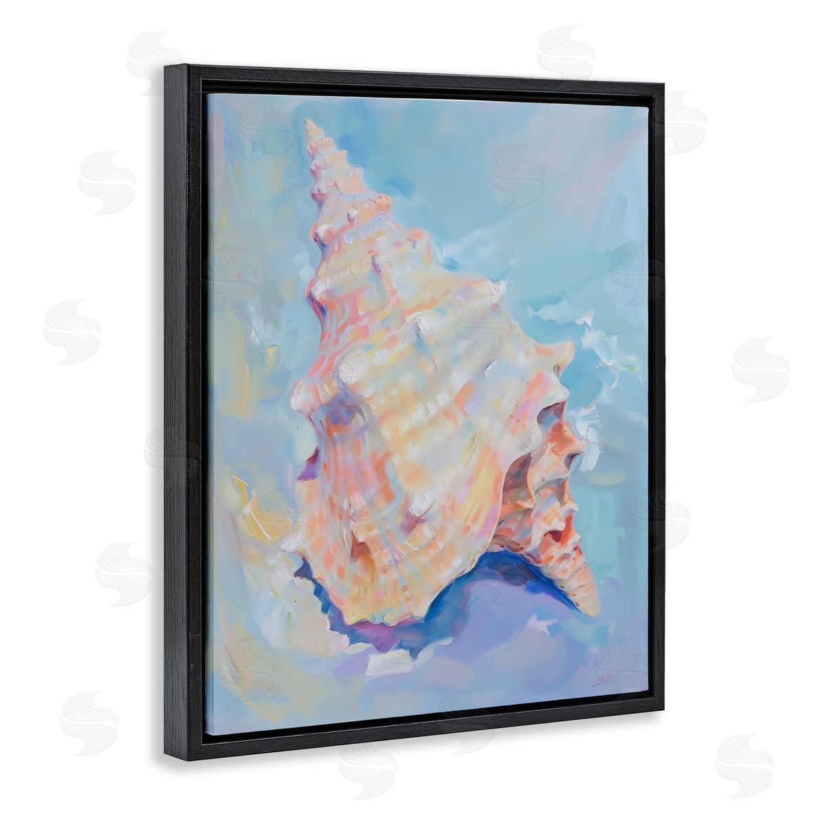 Coastal Conch Shell Black Floating Frame Canvas Wall Art, Home Decor by Arlington Prints