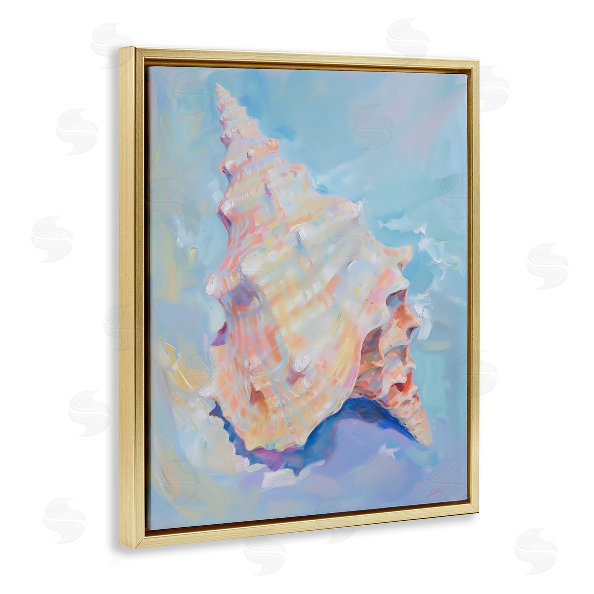 Coastal Conch Shell Gold Floating Frame Canvas Wall Art, Home Decor by Arlington Prints