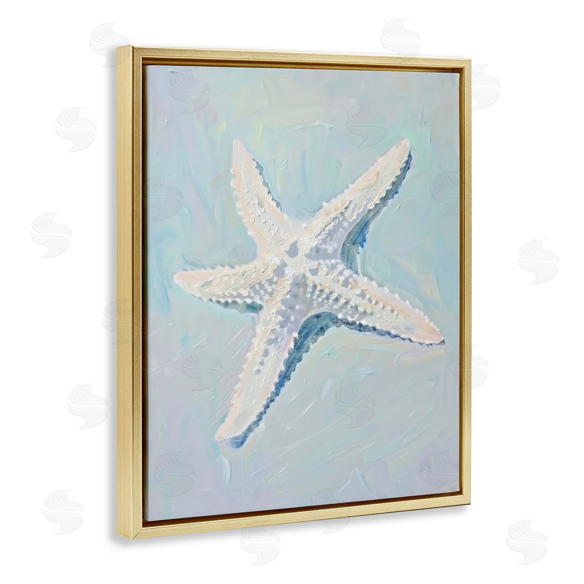 Coastal Starfish on Blue Gold Floating Frame Canvas Wall Art, Home Decor by Arlington Prints