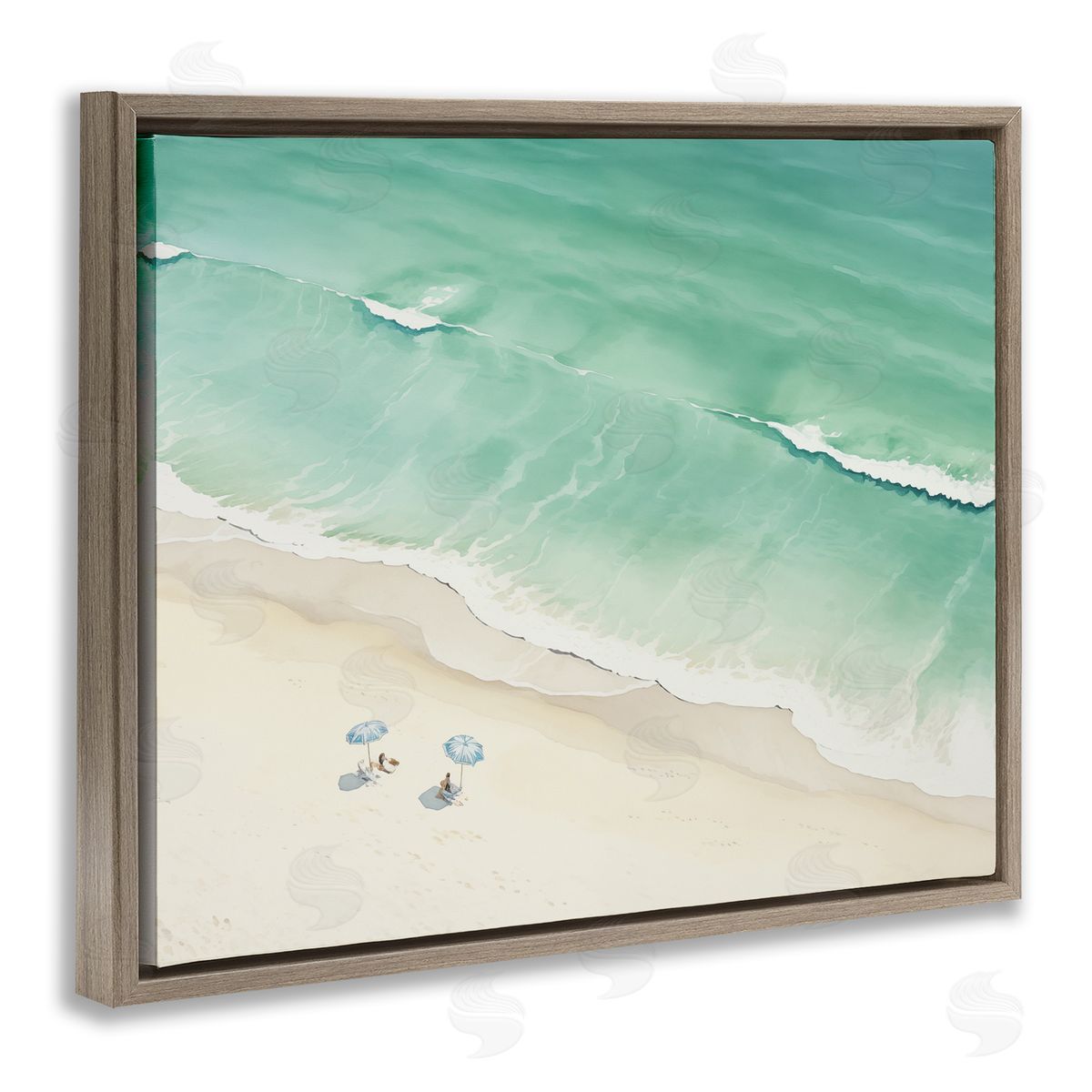 Summer Shore Beachgoers Brown Floating Frame Canvas Wall Art, Home Decor by Arlington Prints