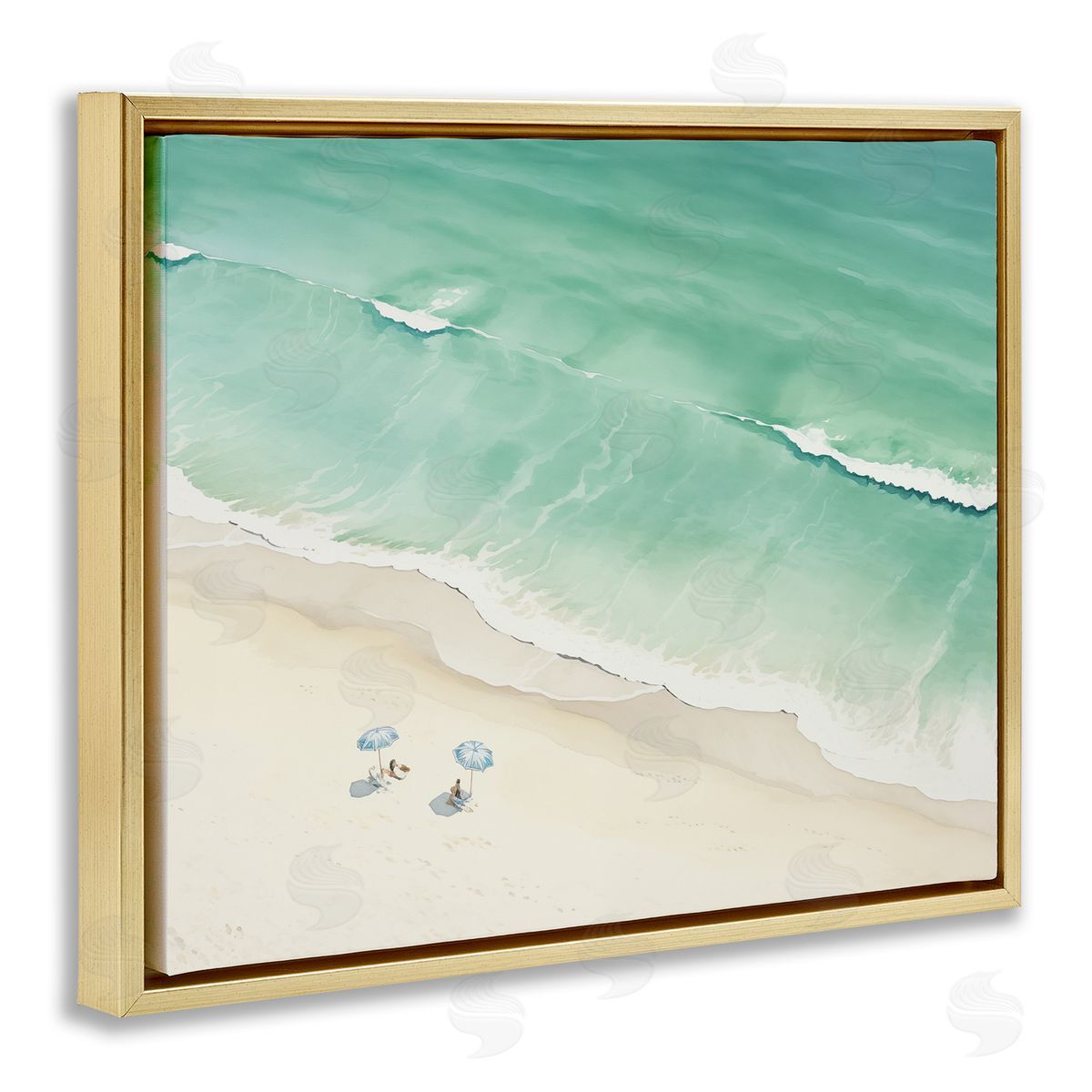 Summer Shore Beachgoers Gold Floating Frame Canvas Wall Art, Home Decor by Arlington Prints