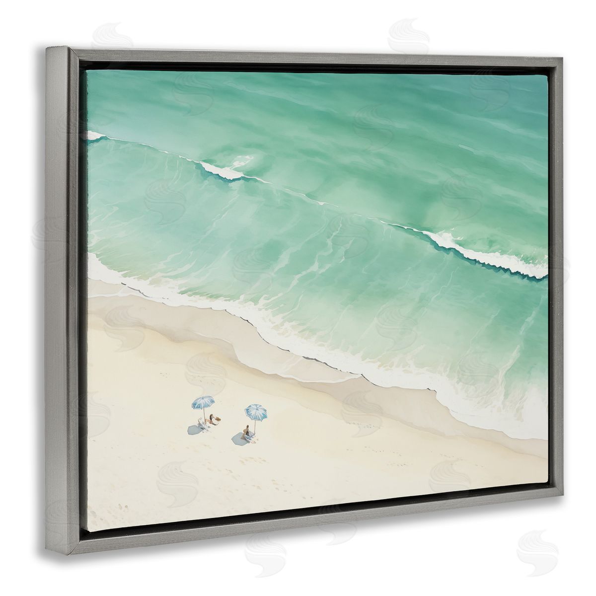 Summer Shore Beachgoers Grey Floating Frame Canvas Wall Art, Home Decor by Arlington Prints