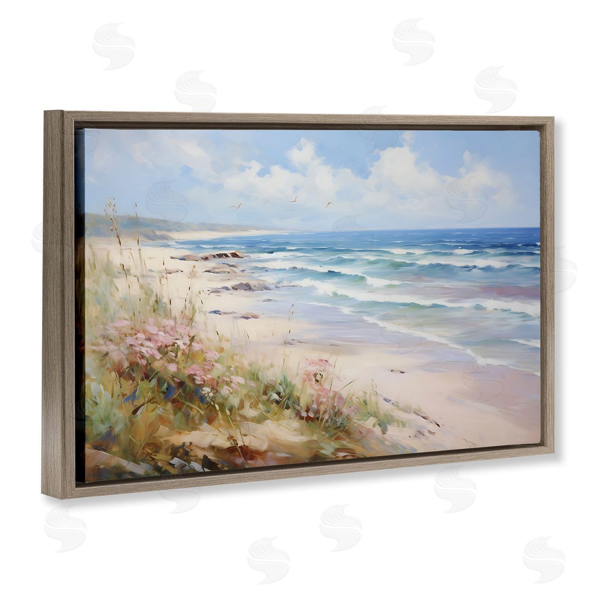 Summer Coastal Waves Brown Floating Frame Canvas Wall Art, Home Decor by Franklyn Gregory